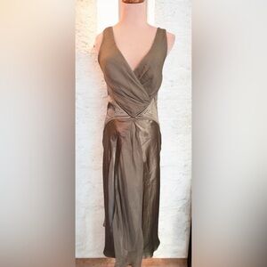 [view] Vintage Olive Green 100% Silk Sleeveless Dress Sz: 2